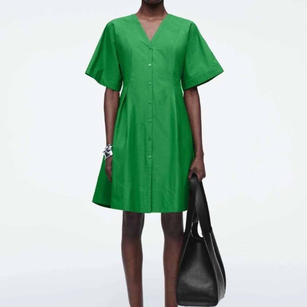 NWT COS Green PLEATED A-LINE MINI DRESS Sz 6